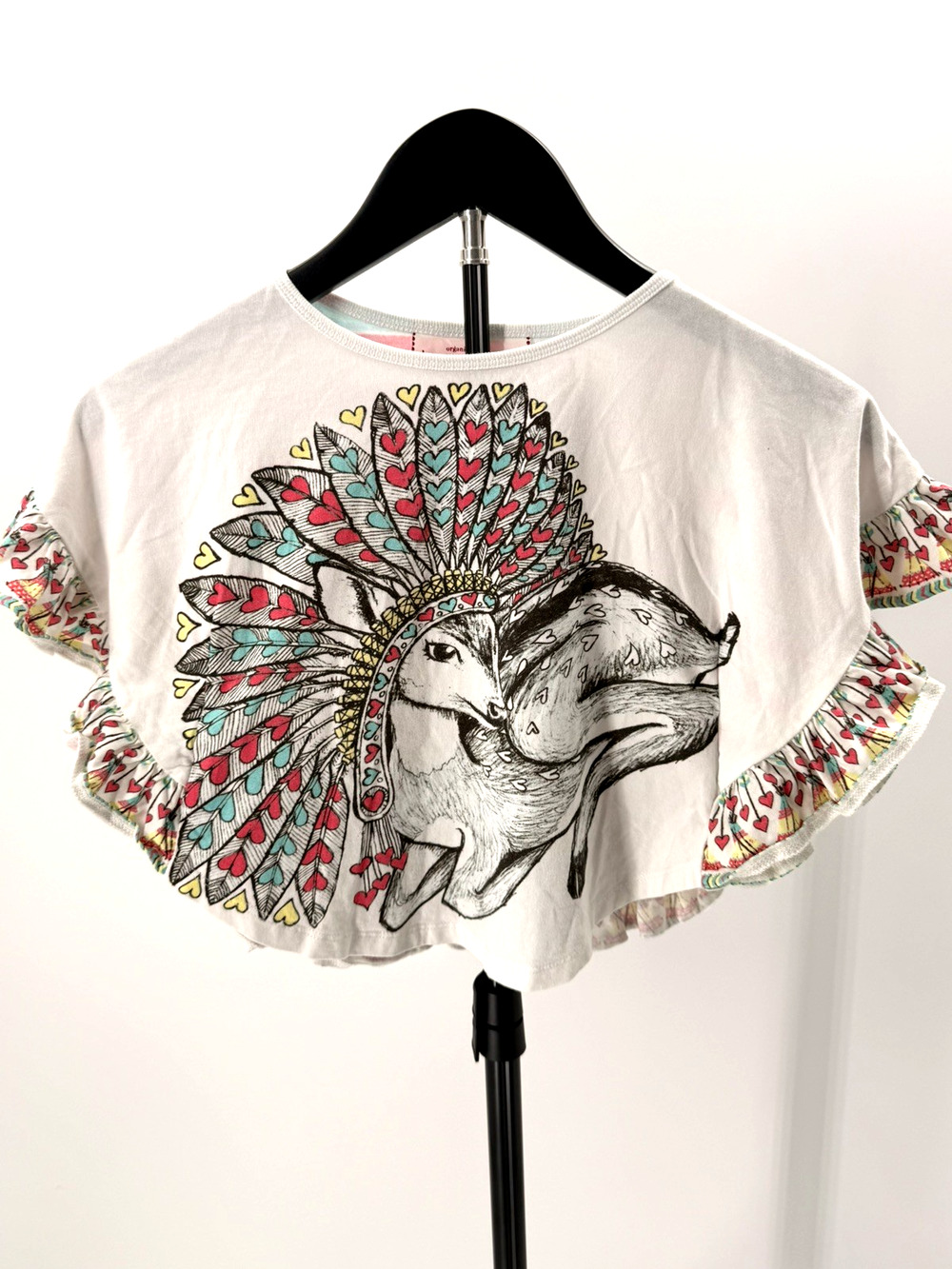 Paper Wings Little Skye Girls Deer Headdress Ruffle Top Organic Cotton 3